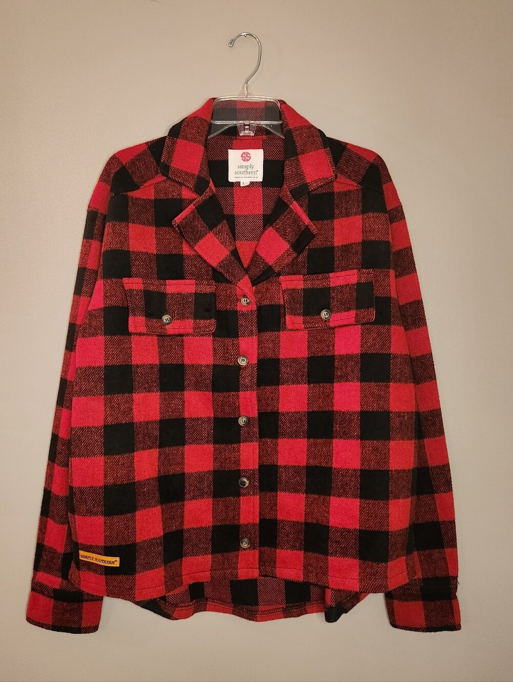Simply Southern Red & Black Buffalo Plaid Utility Shacket Size Large